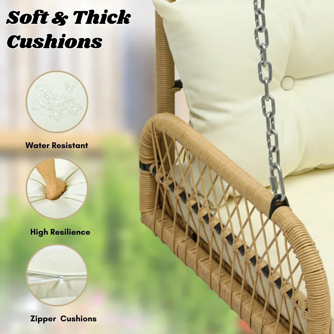 Muna Outdoor Beige Rattan Wicker Two Seater Sofa Swing