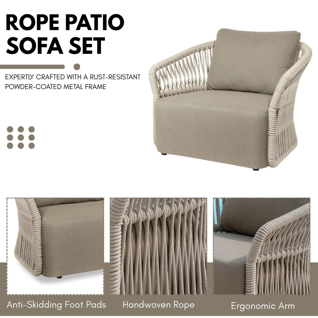 Aurelia 4-Piece Outdoor Braid & Rope Sofa Set (Beige & Dark Cream)