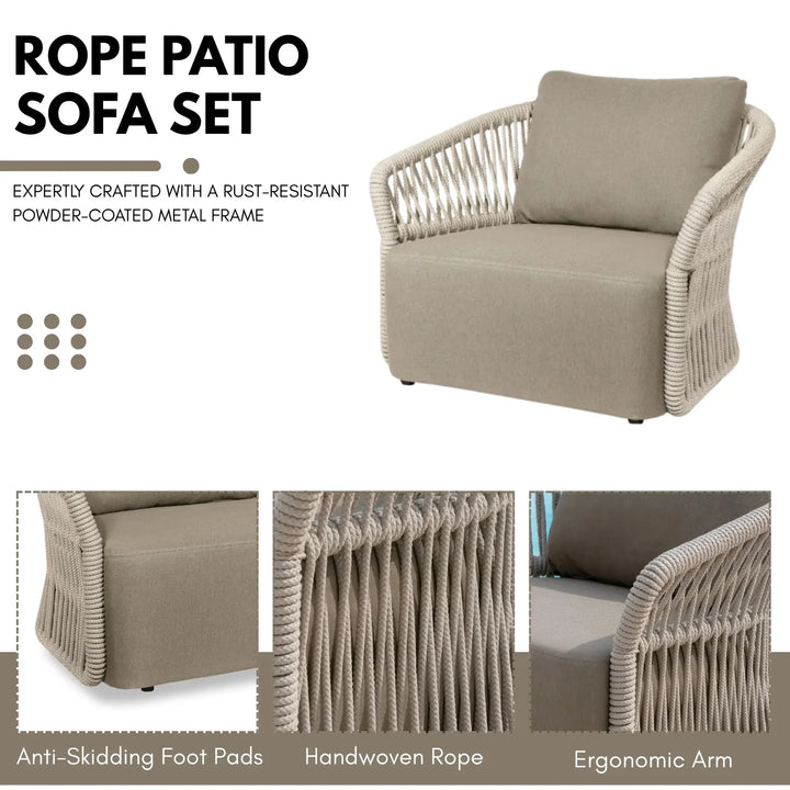 Aurelia 4-Piece Outdoor Braid & Rope Sofa Set (Beige & Dark Cream)