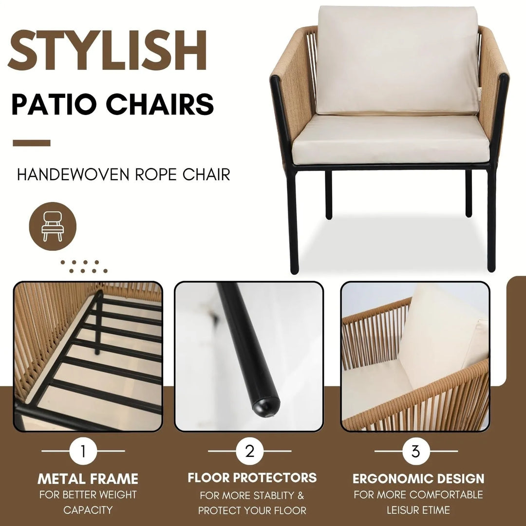 Mariposa Outdoor Rope Patio Set with Glass Top Table