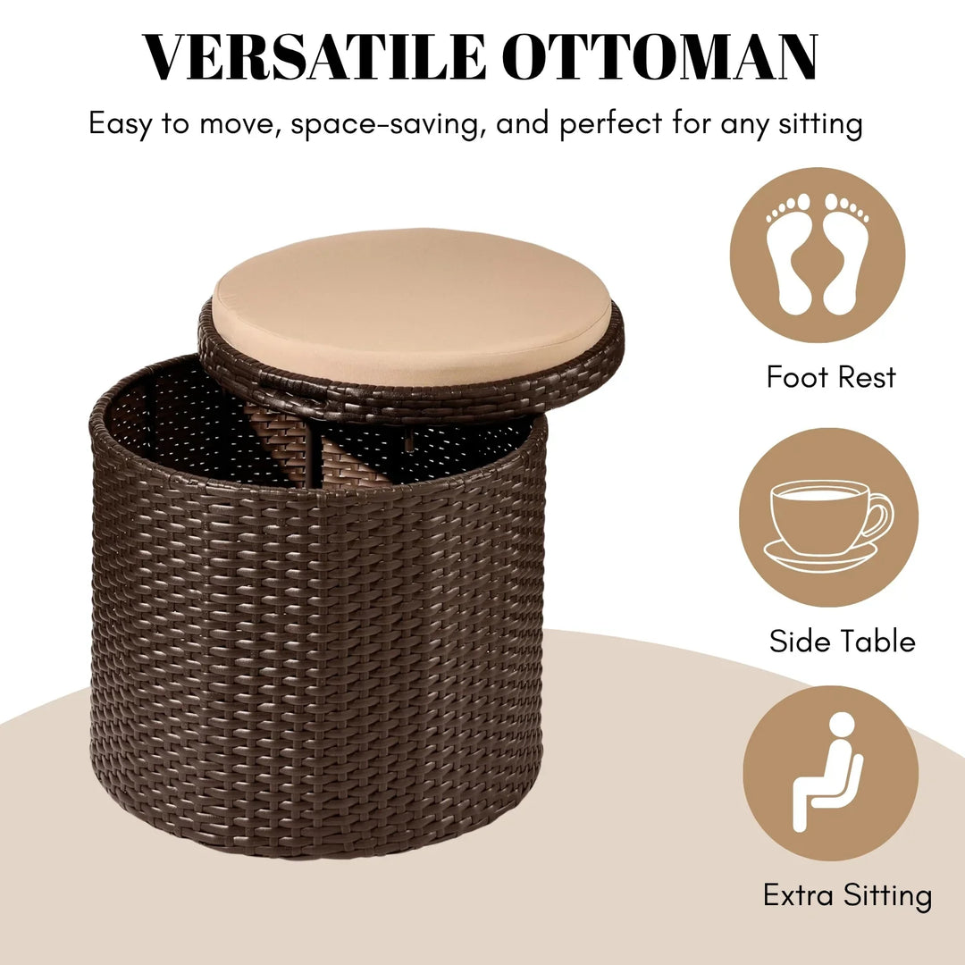 Round Wicker Ottoman for Patio & Backyard