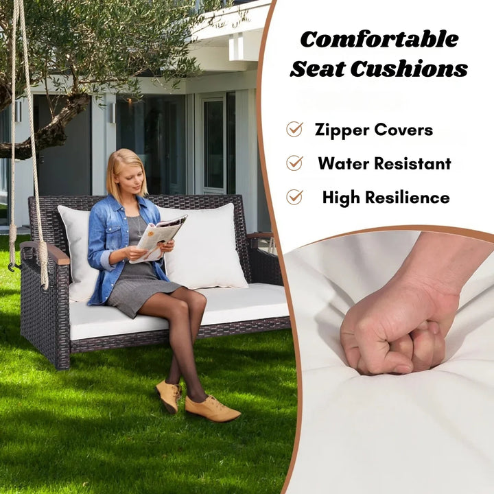 Afaf Outdoor Dark Brown Rattan Wicker Two Seater Sofa Swing