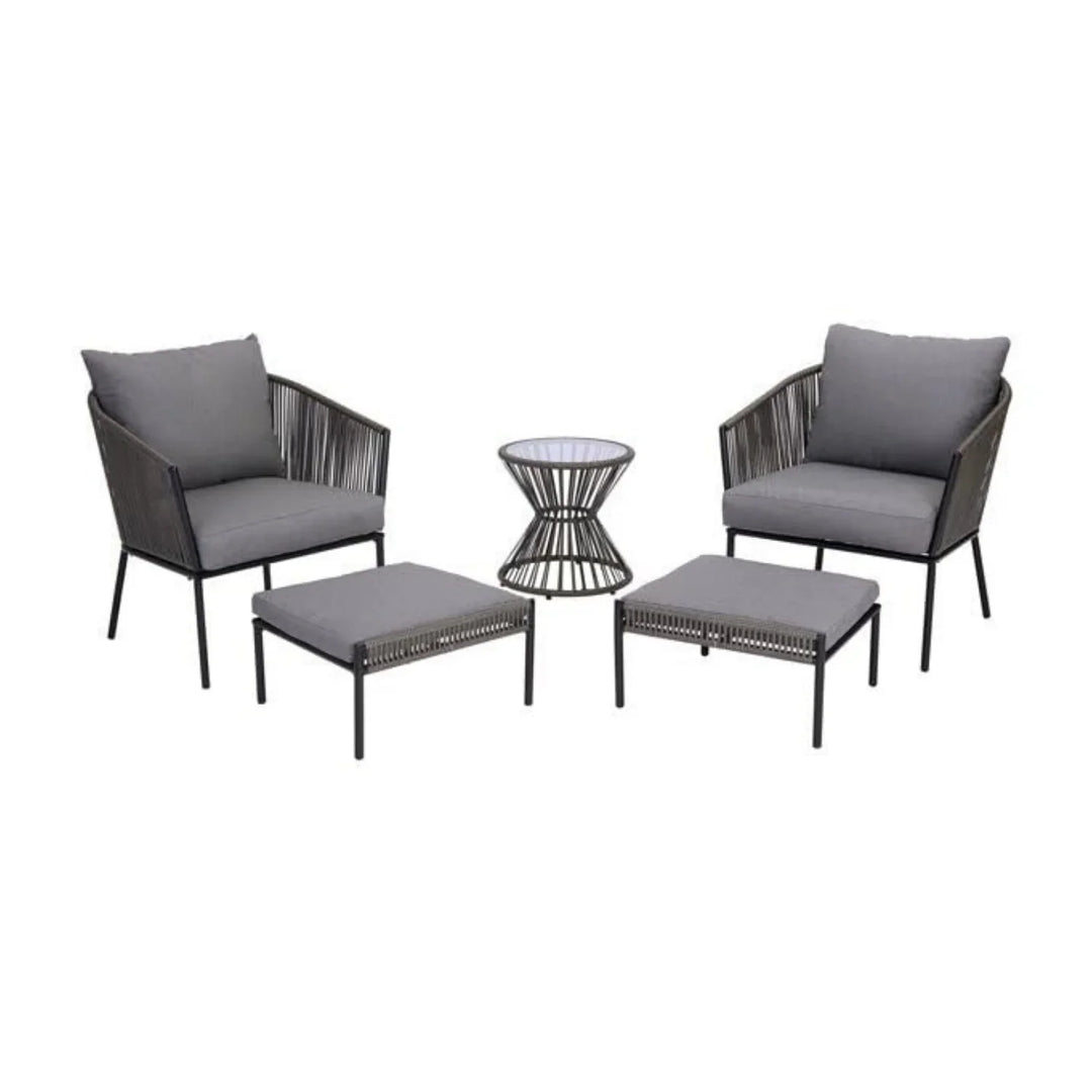 Harini Outdoor 5 Piece Rope Patio Sofa Set (Grey)