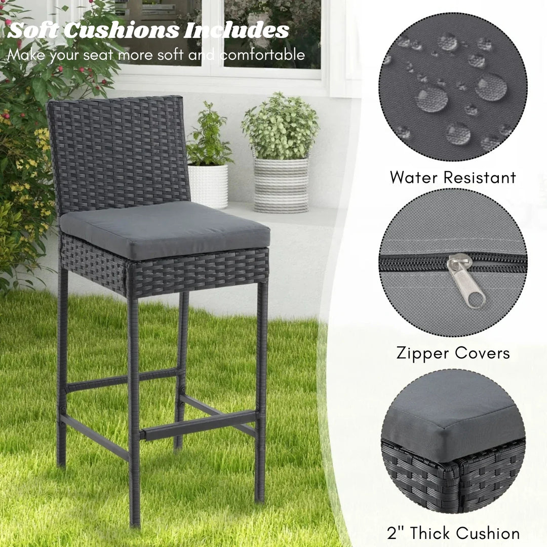 Thekla Outdoor Rattan Wicker Bar Chairs Set of 2