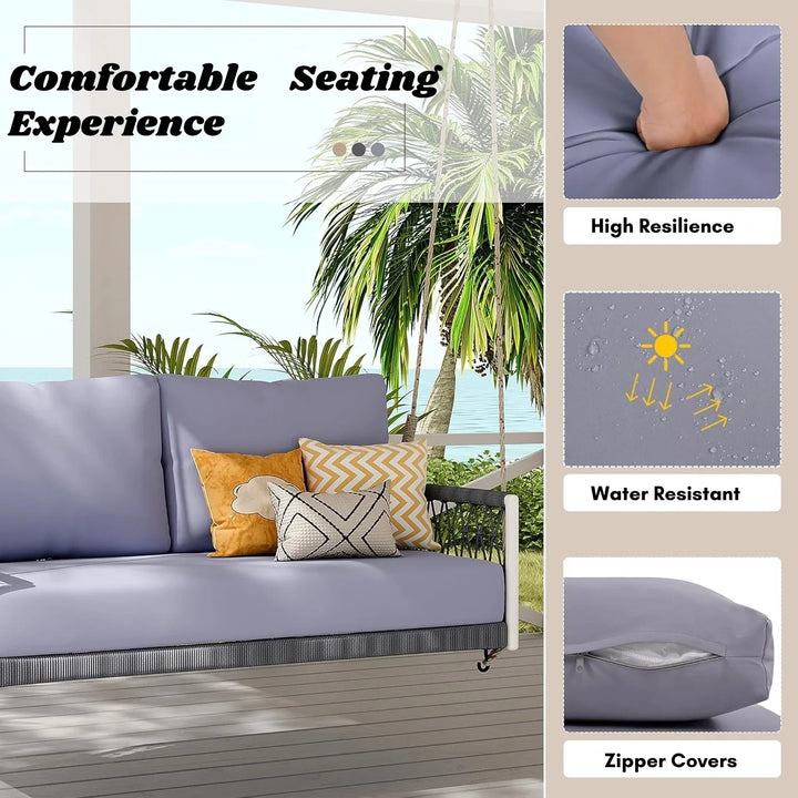 Outdoor Rope Swing 2-Person Hanging Chair, Weatherproof Porch Swing