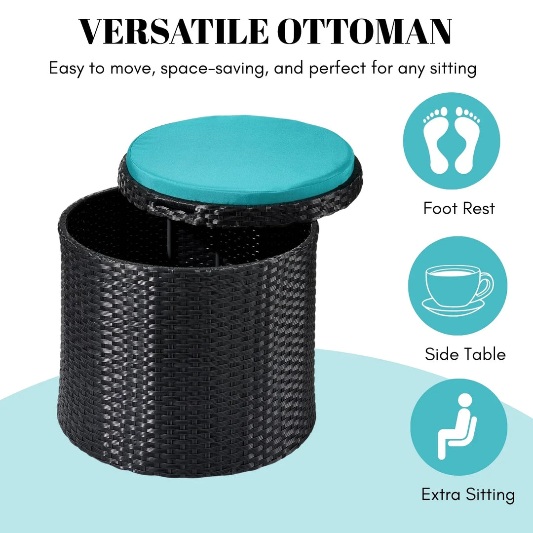 Round Wicker Ottoman for Patio & Backyard