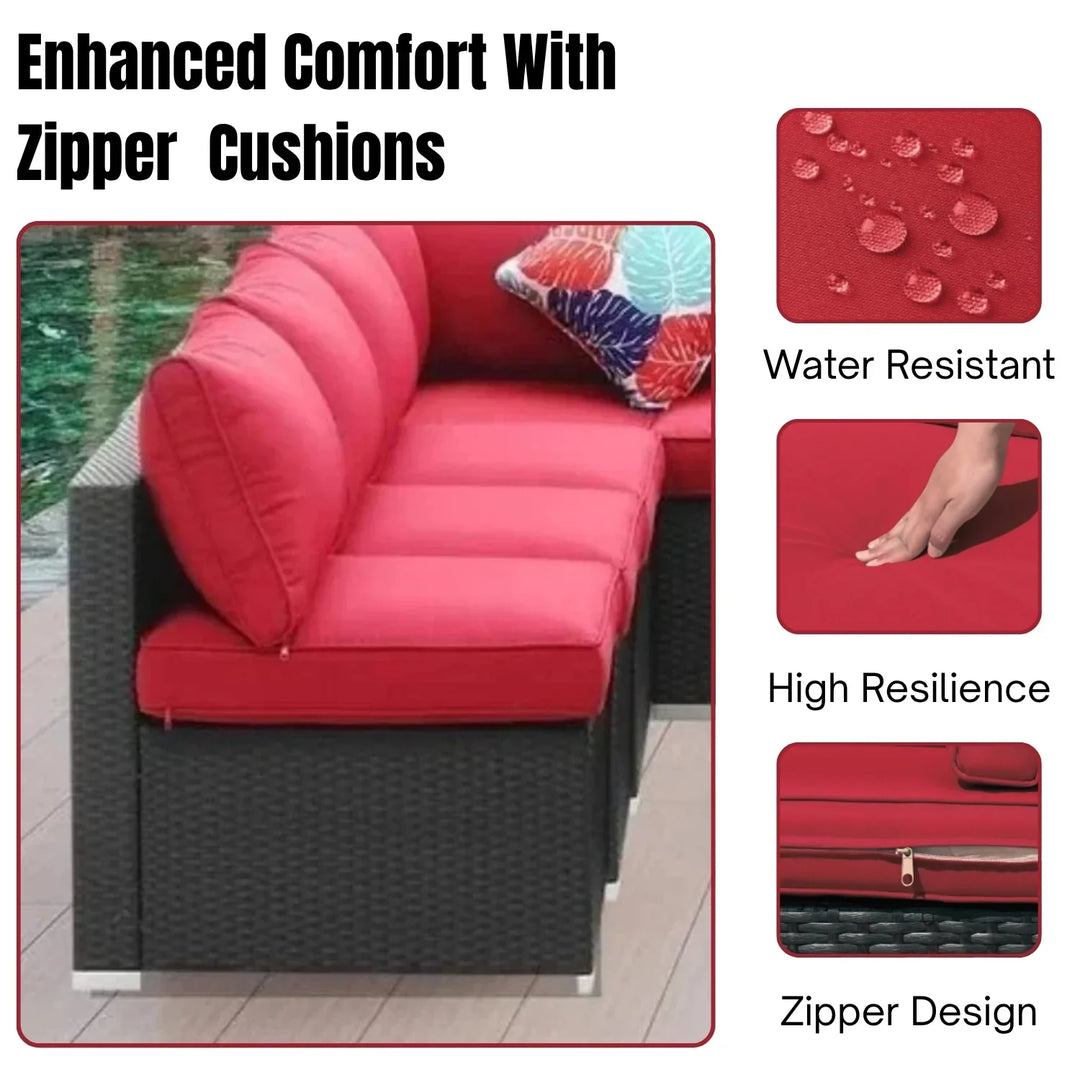 Thanaa Outdoor Garden Conversation Sofa Set (Black/Red)