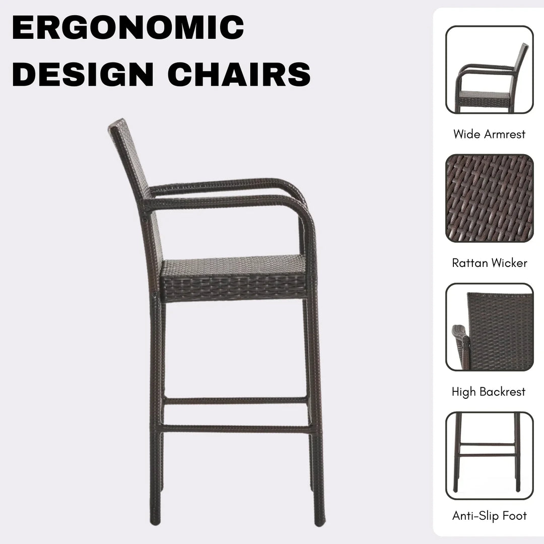 Pauline 5-Piece Outdoor Rattan Wicker Bar Set with Wicker Top Table