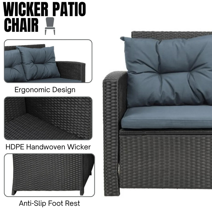 Zuzanna 5-Piece Wicker Patio Conversation Set (Dark Brown/ Cyan Blue)