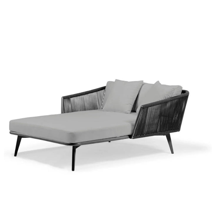 Salwa Outdoor Black Rope Patio Daybed with Comfortable Grey Cushion
