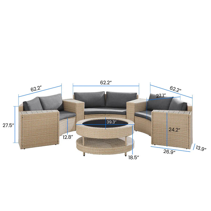 Orca Outdoor Patio Sofa Set 6 seater and 1 Center Table (Light brown)