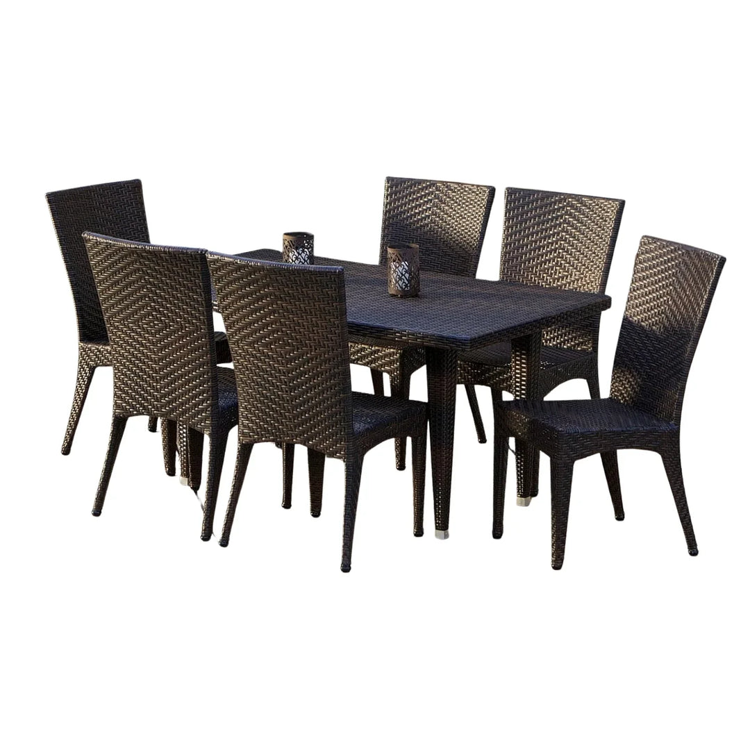 Jumanah Outdoor All-Weather Resistant Rattan Wicker 7-Piece Dining Set