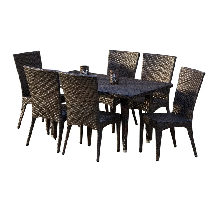 Jumanah Outdoor All-Weather Resistant Rattan Wicker 7-Piece Dining Set