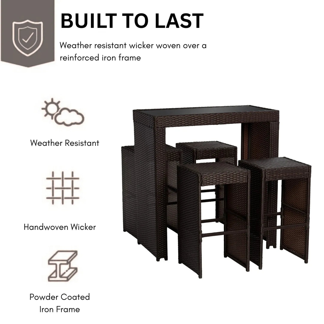 Xia 5-Piece Outdoor Rattan Wicker Bar Set with Glass Top Table