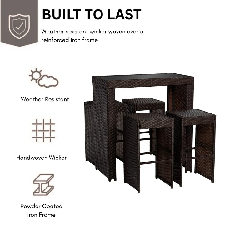 Xia 5-Piece Outdoor Rattan Wicker Bar Set with Glass Top Table
