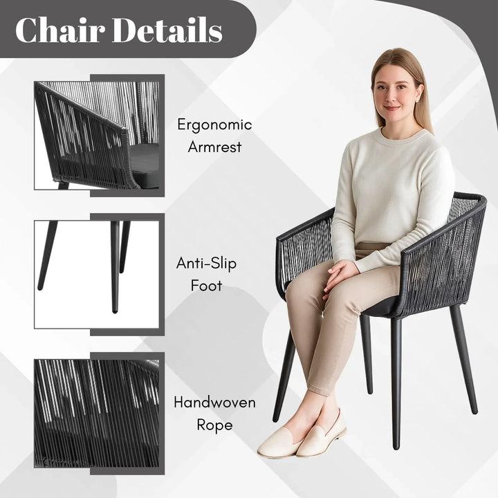 Galilea 5-Piece Outdoor Patio Dining Set with Rope Chairs & Marble-Top Table