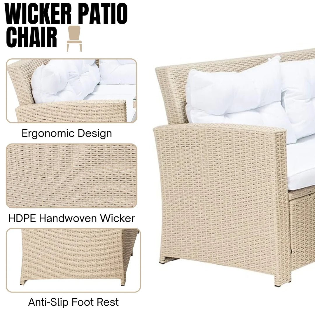 Tereza 5-Piece Wicker Patio Conversation Set (Beige/White)