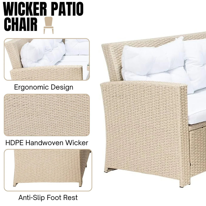 Tereza 5-Piece Wicker Patio Conversation Set (Beige/White)