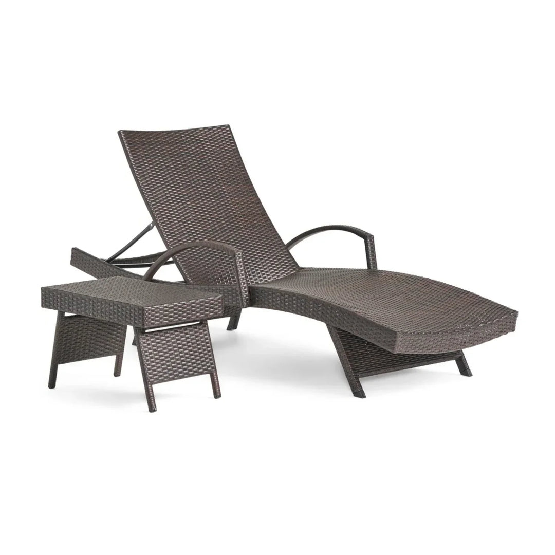 Tanirika Outdoor All-Weather HDPE Wicker Rattan Sunlounger Recliner with Side Table