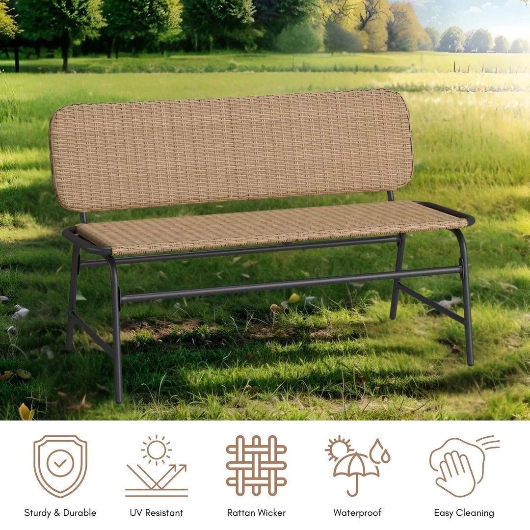 Parineeti 2-Seater Outdoor Garden Rattan Bench With Metal Frames