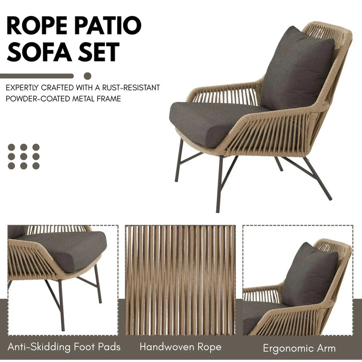 Sophie 4-Piece Outdoor Rope Patio Conversation Loveseat Furniture