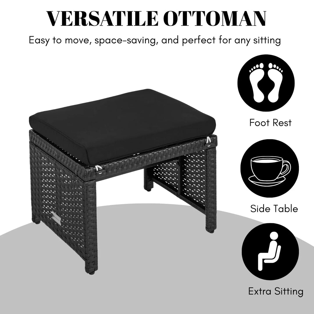 Kavisha Set of 2 Wicker Ottomans, Multipurpose Outdoor Furniture