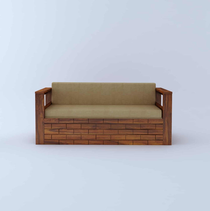 Harmony Solid Sheesham Wood 3 Seater Sofa Cum Bed With Headboard and Mini Storage