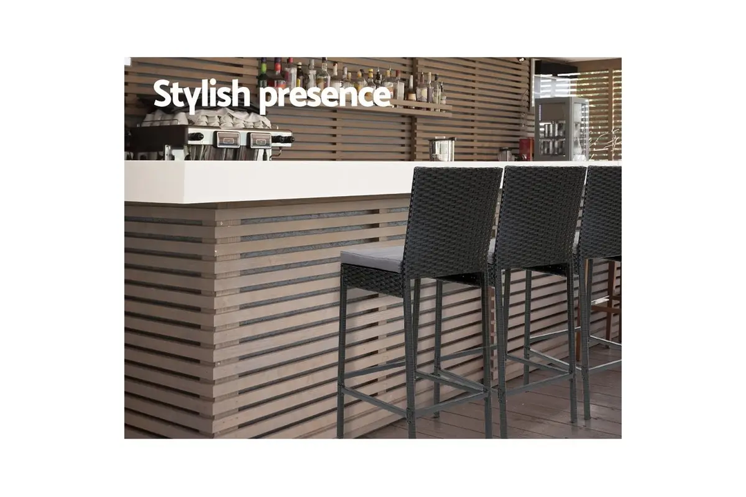 Nino Outdoor Patio Bar Chair 2 Chairs For Balcony (Black)