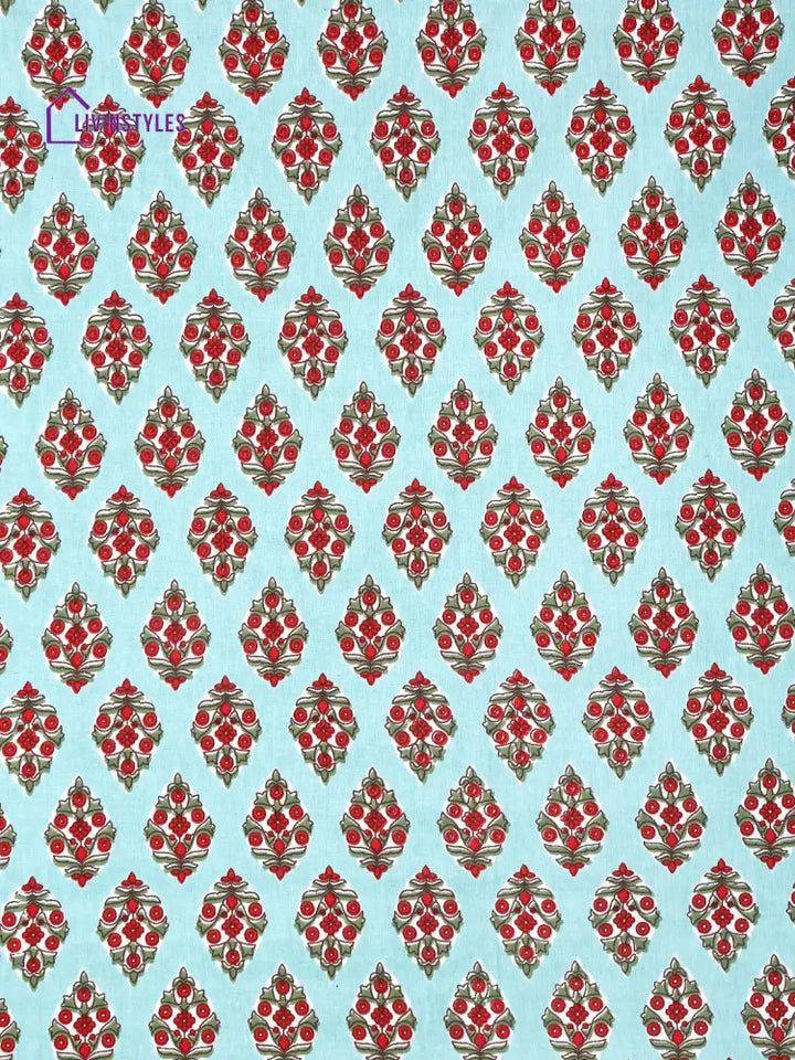 6 Seater Block Printed Cotton Table Cover-60X90 Inch