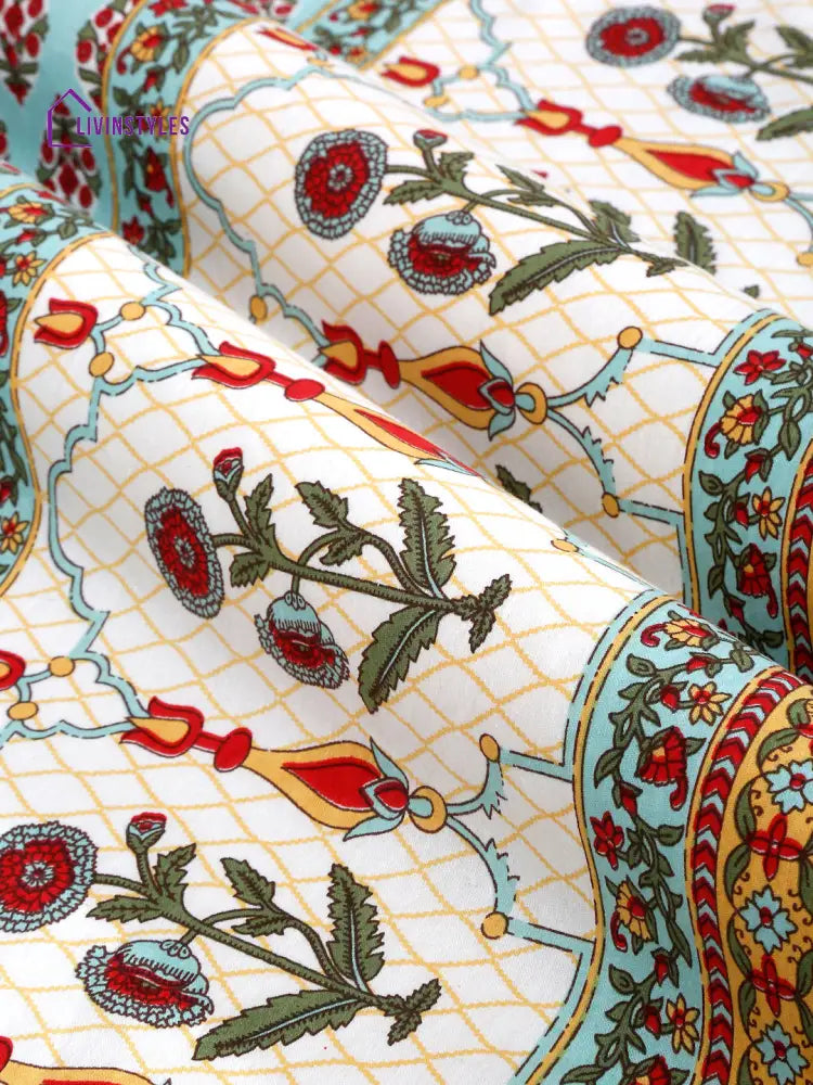 6 Seater Block Printed Cotton Table Cover-60X90 Inch