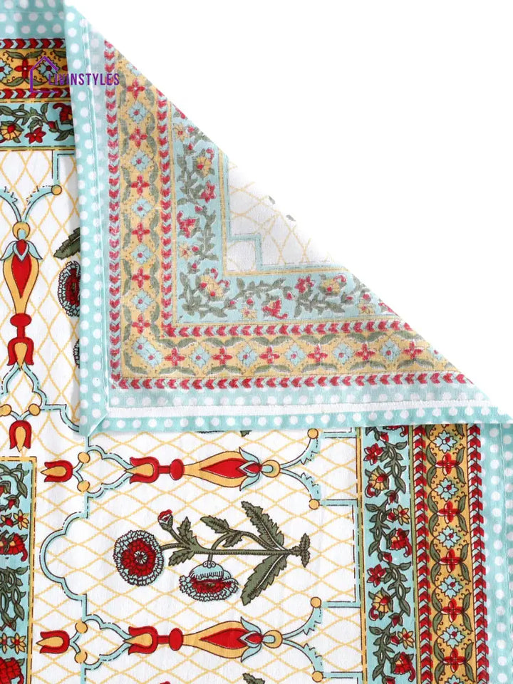 6 Seater Block Printed Cotton Table Cover-60X90 Inch