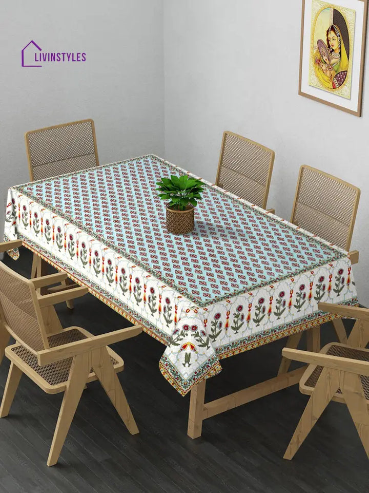 6 Seater Block Printed Cotton Table Cover-60X90 Inch