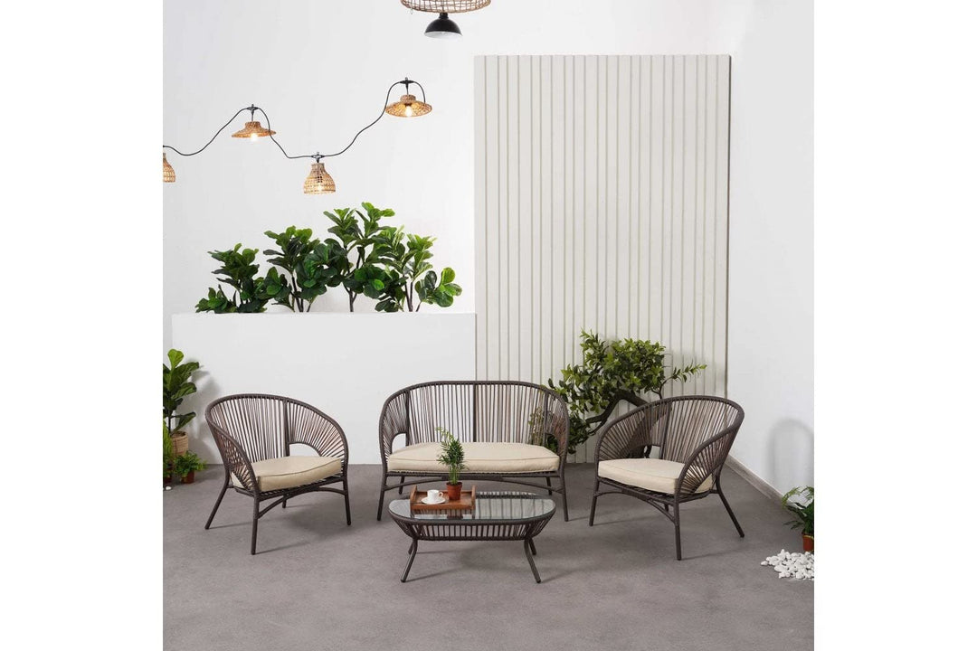 Arno Outdoor Sofa Set 2 Seater , 2 Single seater and 1 Center Table Set (Brown)