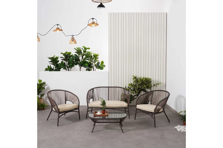 Arno Outdoor Sofa Set 2 Seater , 2 Single seater and 1 Center Table Set (Brown)