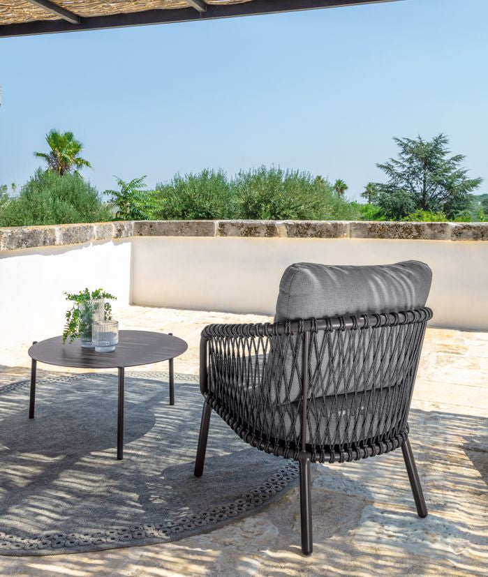 Rogar Outdoor Sofa Set 2 Seater , 2 Single seater and 1 Center Table Set (Black + Grey) Braided & Rope