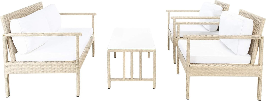 Mesa Outdoor Garden Balcony Sofa Set 2 Seater , 2 Single Seater 1 Center Table Set (Cream)