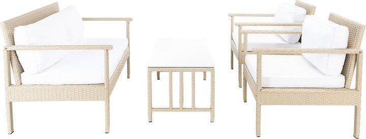 Mesa Outdoor Garden Balcony Sofa Set 2 Seater , 2 Single Seater 1 Center Table Set (Cream)