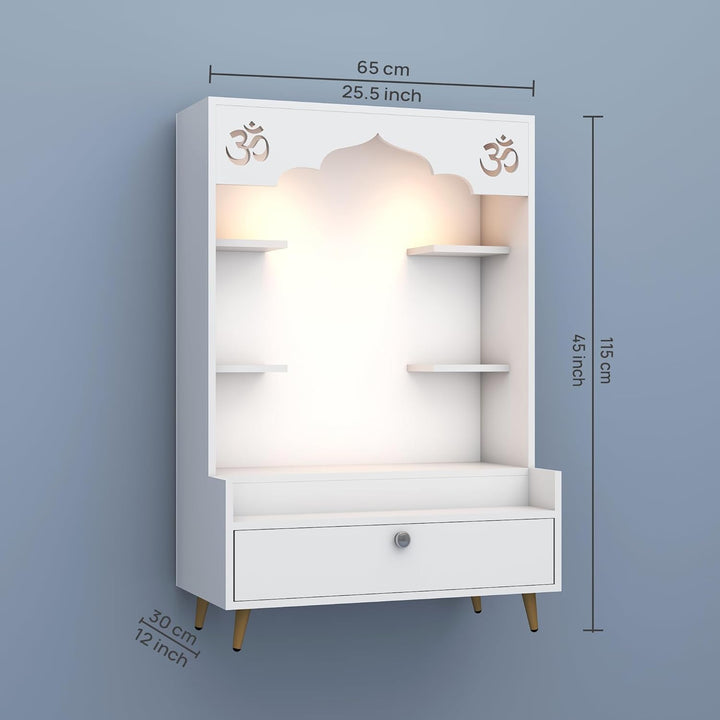 OmkarWood™ Modern Engineered Wood Home Temple with Drawer & Shelves