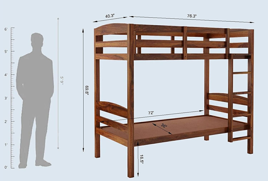 Rosa Solid Sheesham Wood Bunk Bed Without Storage