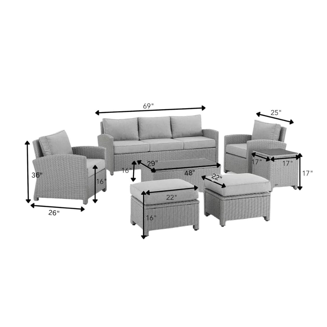Bien Outdoor Garden Balcony Sofa Set 3 Seater, 2 Single seater, 2 Ottoman and 1 Center Table Conversation Set (Grey)
