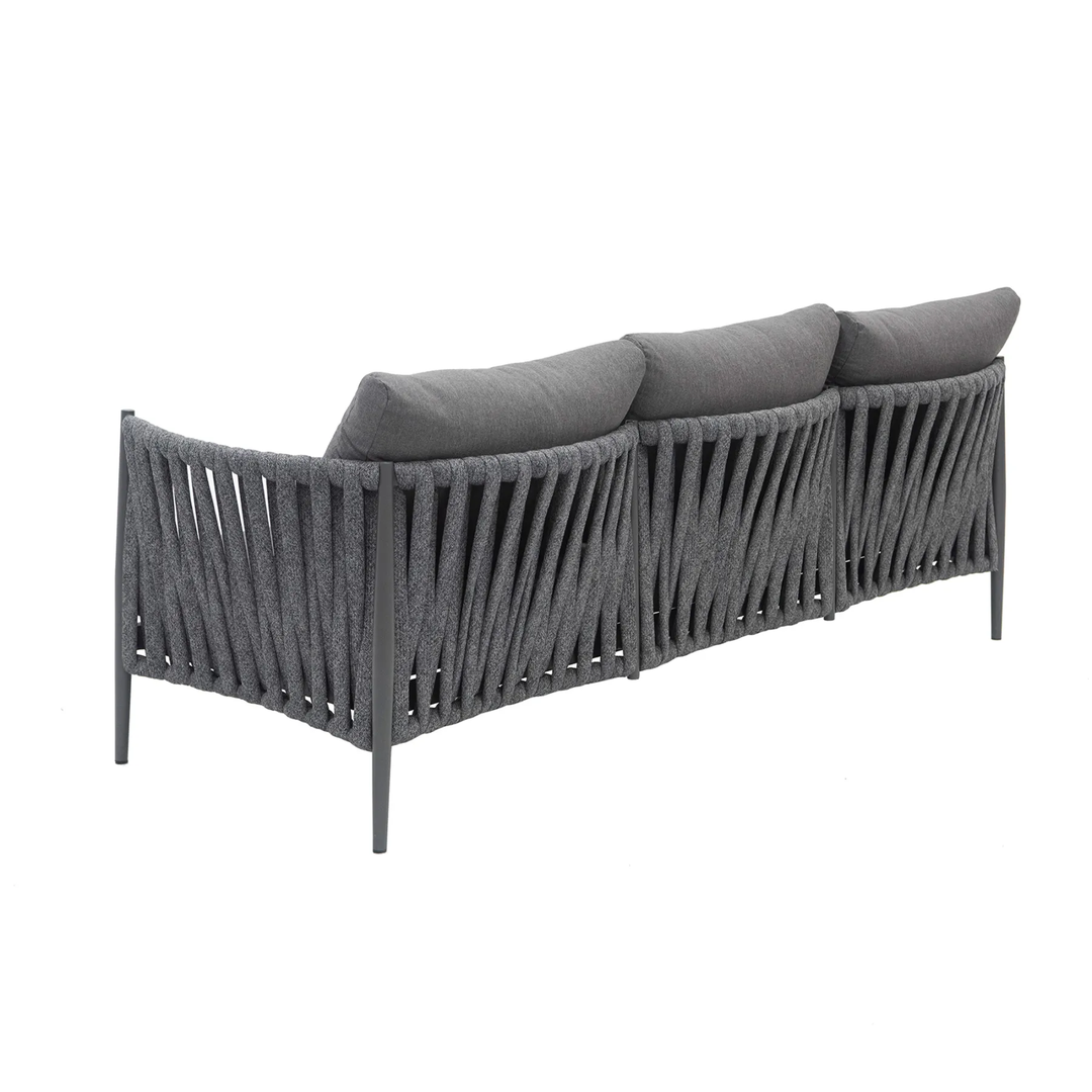 Pablo Outdoor Garden Balcony Sofa Set 3 Seater, 2 Single seater and 1 Table Set Braid & Rope (Dark Grey)
