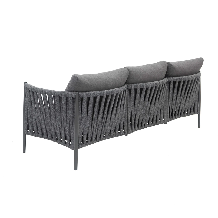 Pablo Outdoor Garden Balcony Sofa Set 3 Seater, 2 Single seater and 1 Table Set Braid & Rope (Dark Grey)