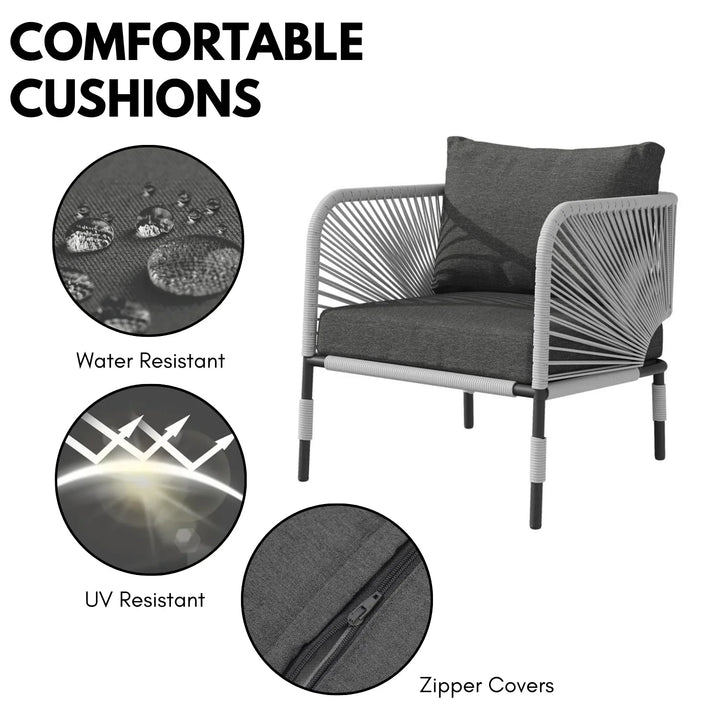 Bellamy Outdoor Rope 5-Seater Sofa Set With Glass Top Table