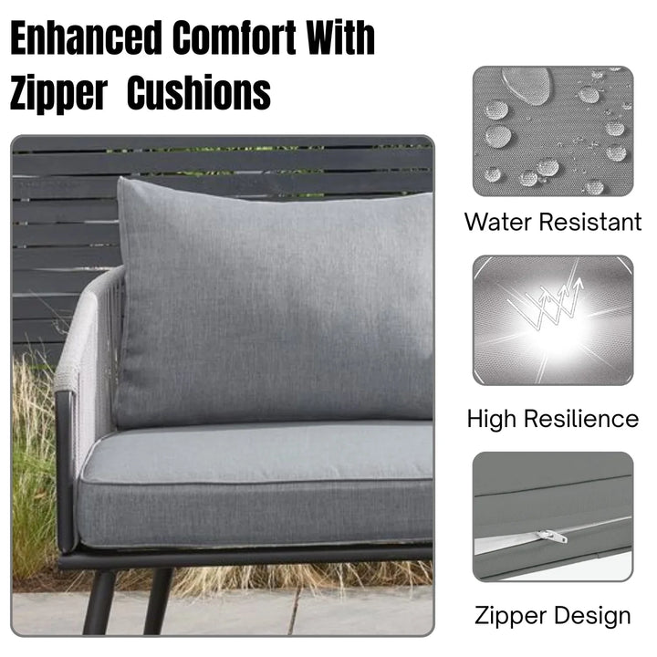 Fozia Outdoor Rope  L-Shaped Conversation Sofa Set