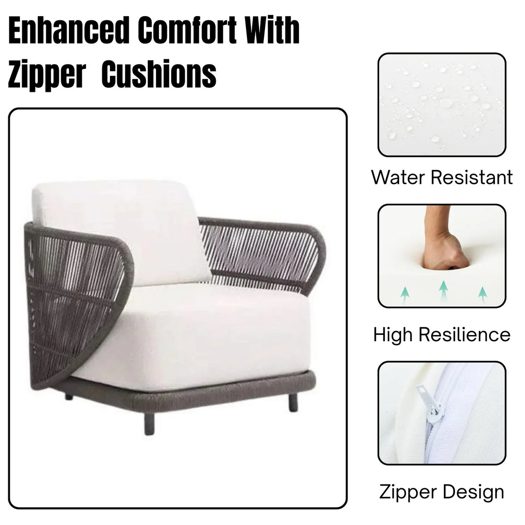 Laken Outdoor Rope 4 Seater Sofa Set With Glass Top Tables