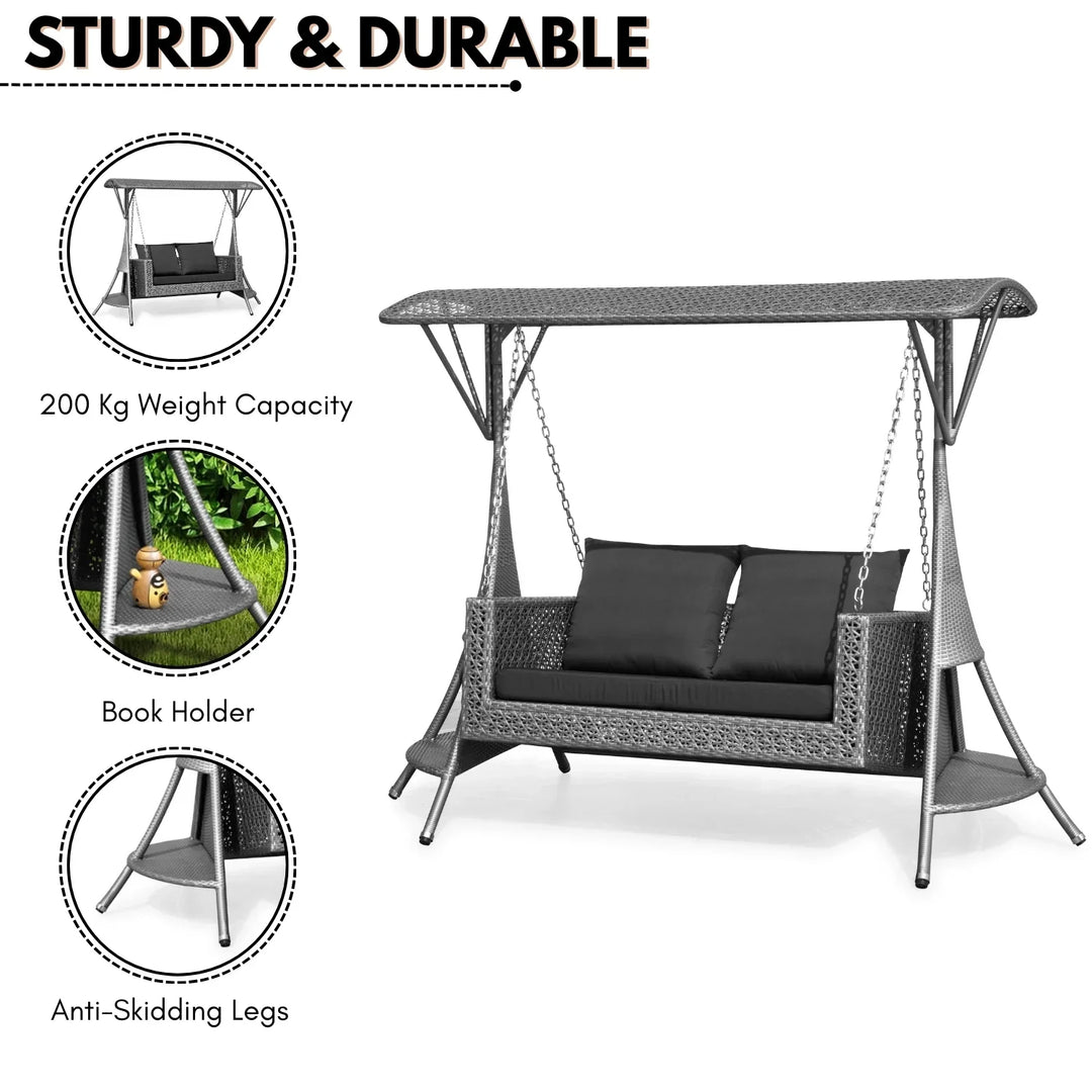 Cornelia Outdoor Rattan Wicker 2-Seat Patio Swing Chair with Shade & Cushions