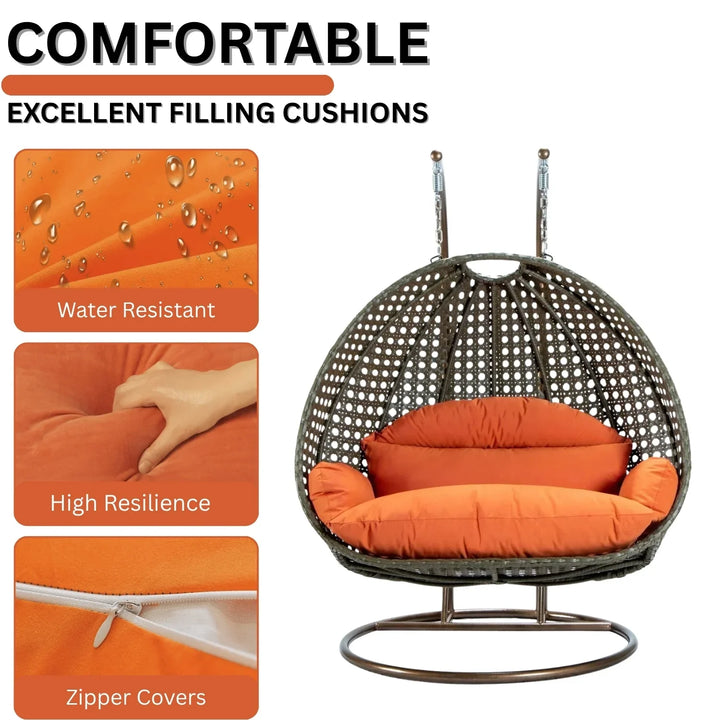 Fang Double Seater Hanging Swing Chair (Dark Brown/Orange)