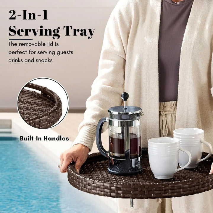 Round Wicker Ottoman for Patio & Backyard