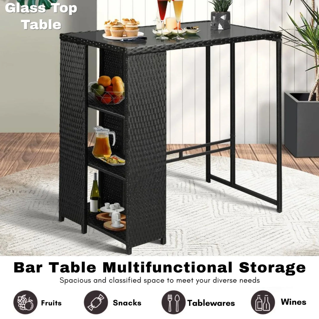 Coraline 3-Piece Outdoor Rattan Wicker Bar Set with Glass Top Table