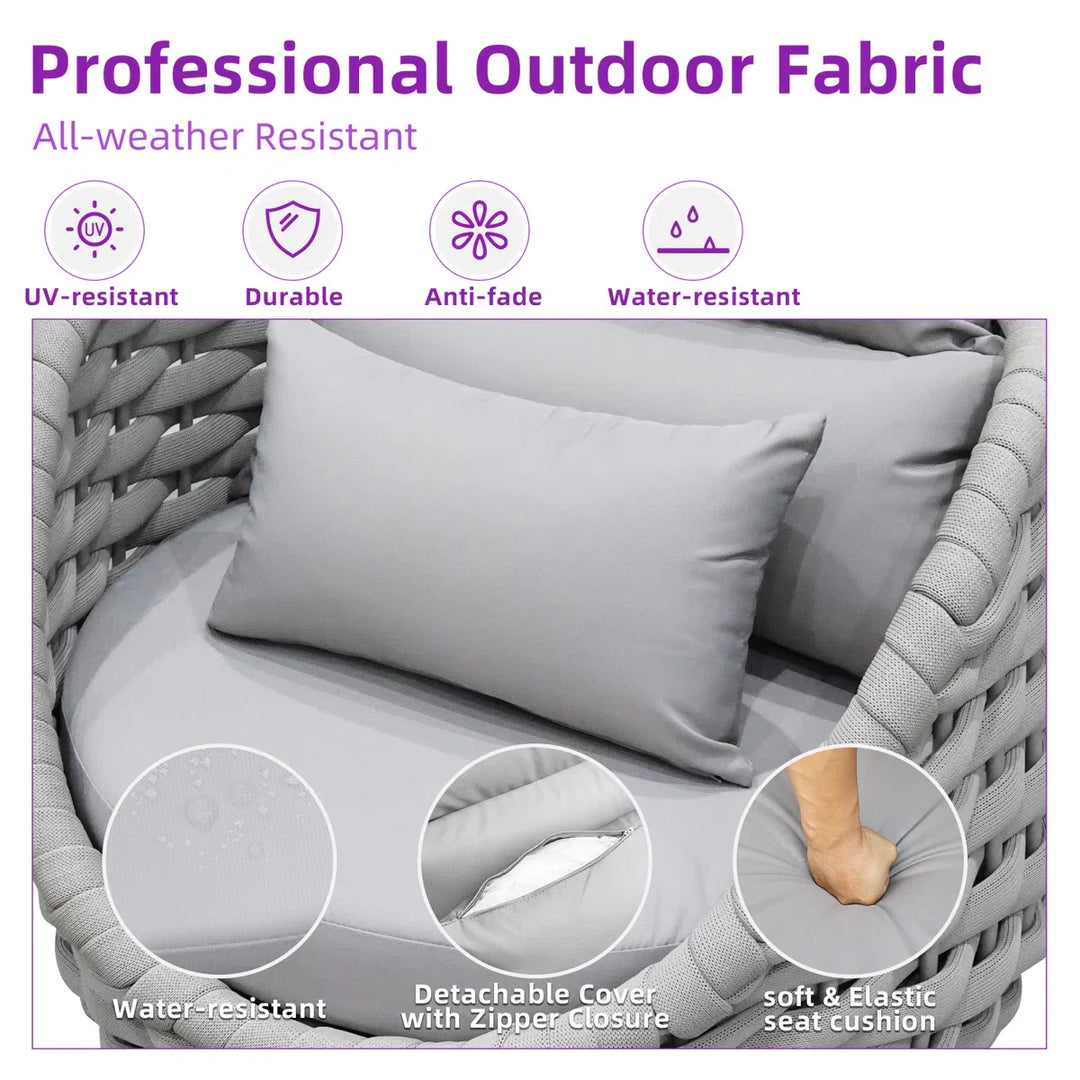 Fiae Outdoor Patio Seating Set 2 Chairs and 1 Table Set (Light Grey) Braided & Rope